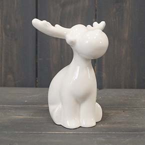 White Sitting Porcelain Moose Figure detail page